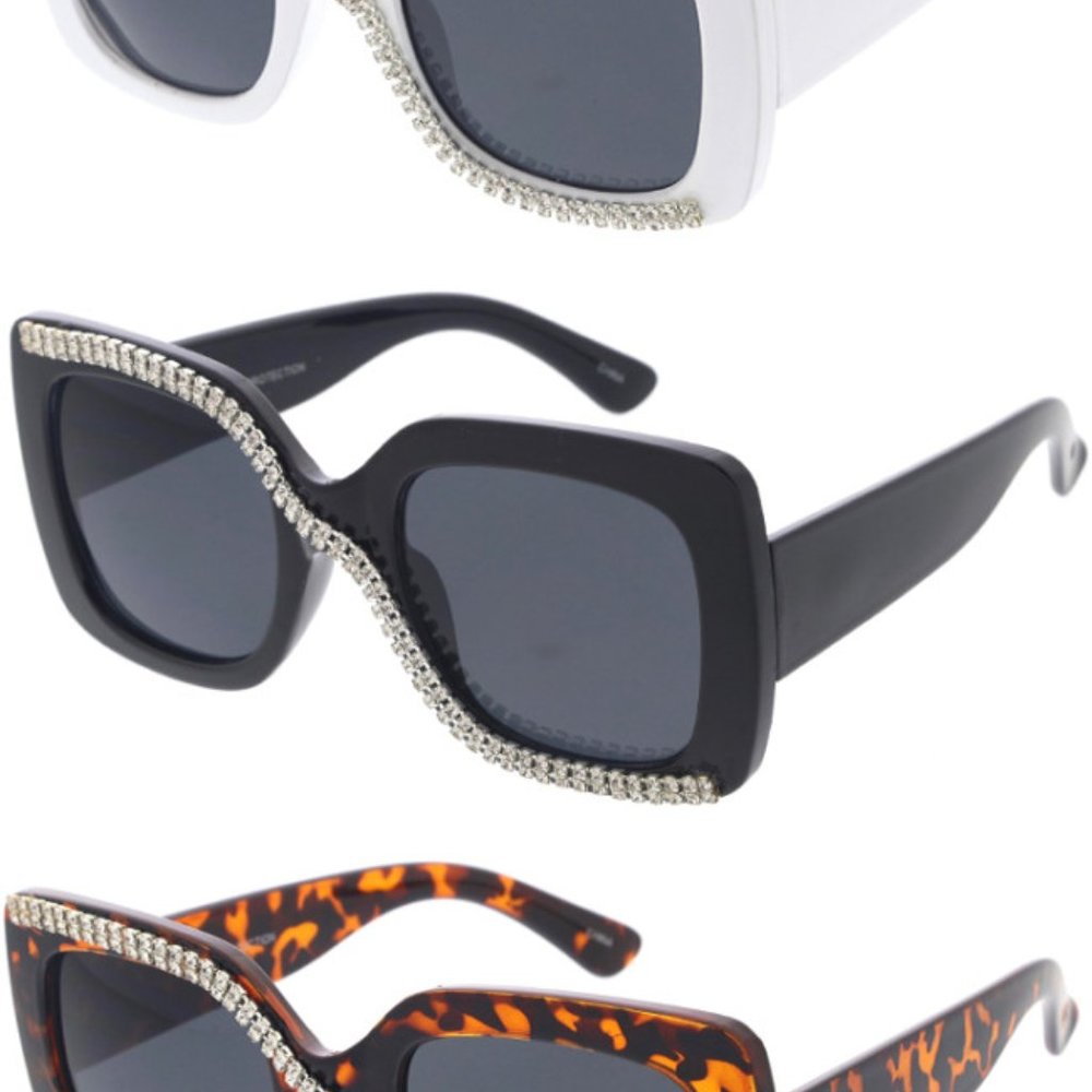 Square Oversized Rhinestone Sunglasses - Picture 2 of 7